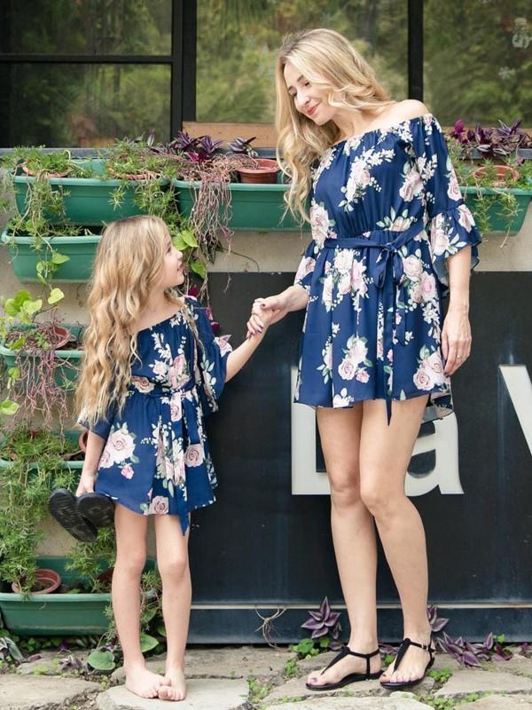 Floral Off Shoulder Mommy And Me Matching Dresses - Image 2