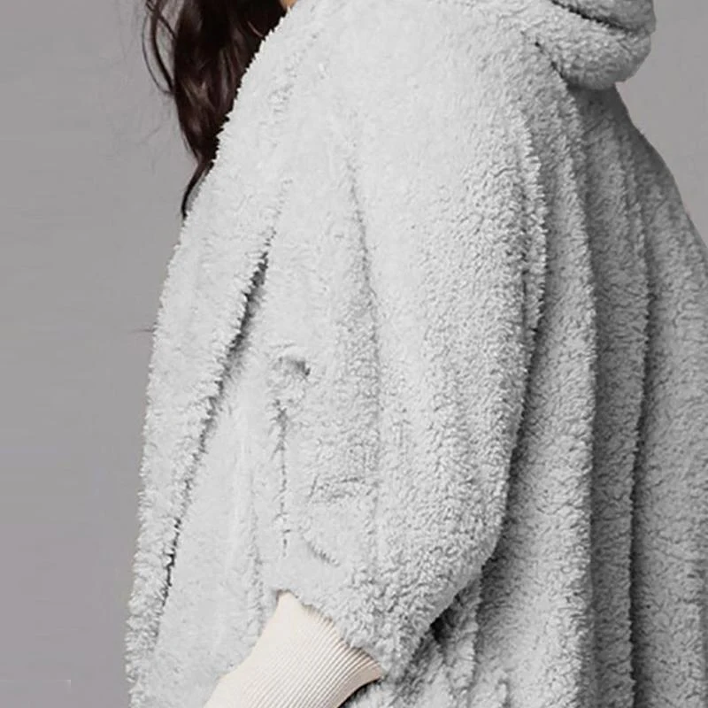 Fluffy Hooded Open Front Teddy Coat & Short Sets - Image 3