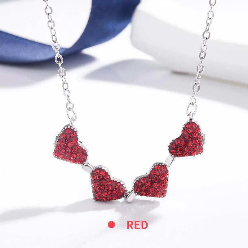 Four Leaf Clovers Heart Crystal Pendant with Necklace - Image 3