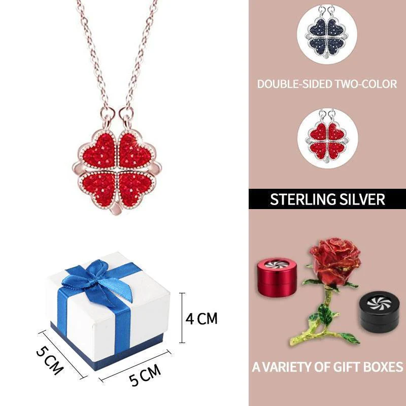 Four Leaf Clovers Heart Crystal Pendant with Necklace - Image 8