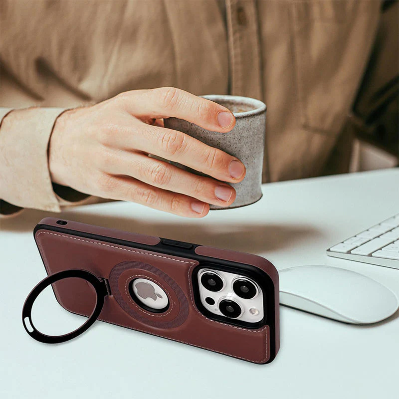 Full-Coverage Shockproof Leather Magnetic Stand iPhone Case - Image 12