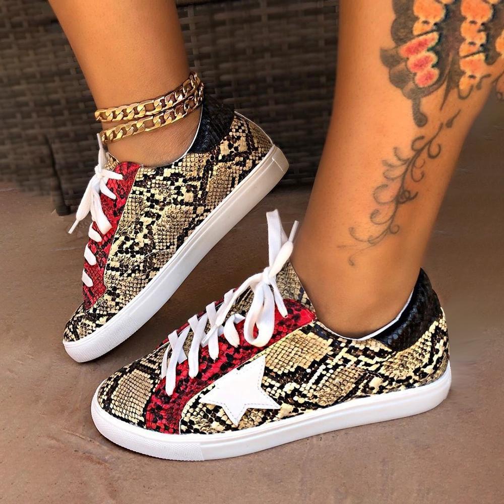 Glitter Lace-Up Star Pattern Casual Sneakers - Image 3