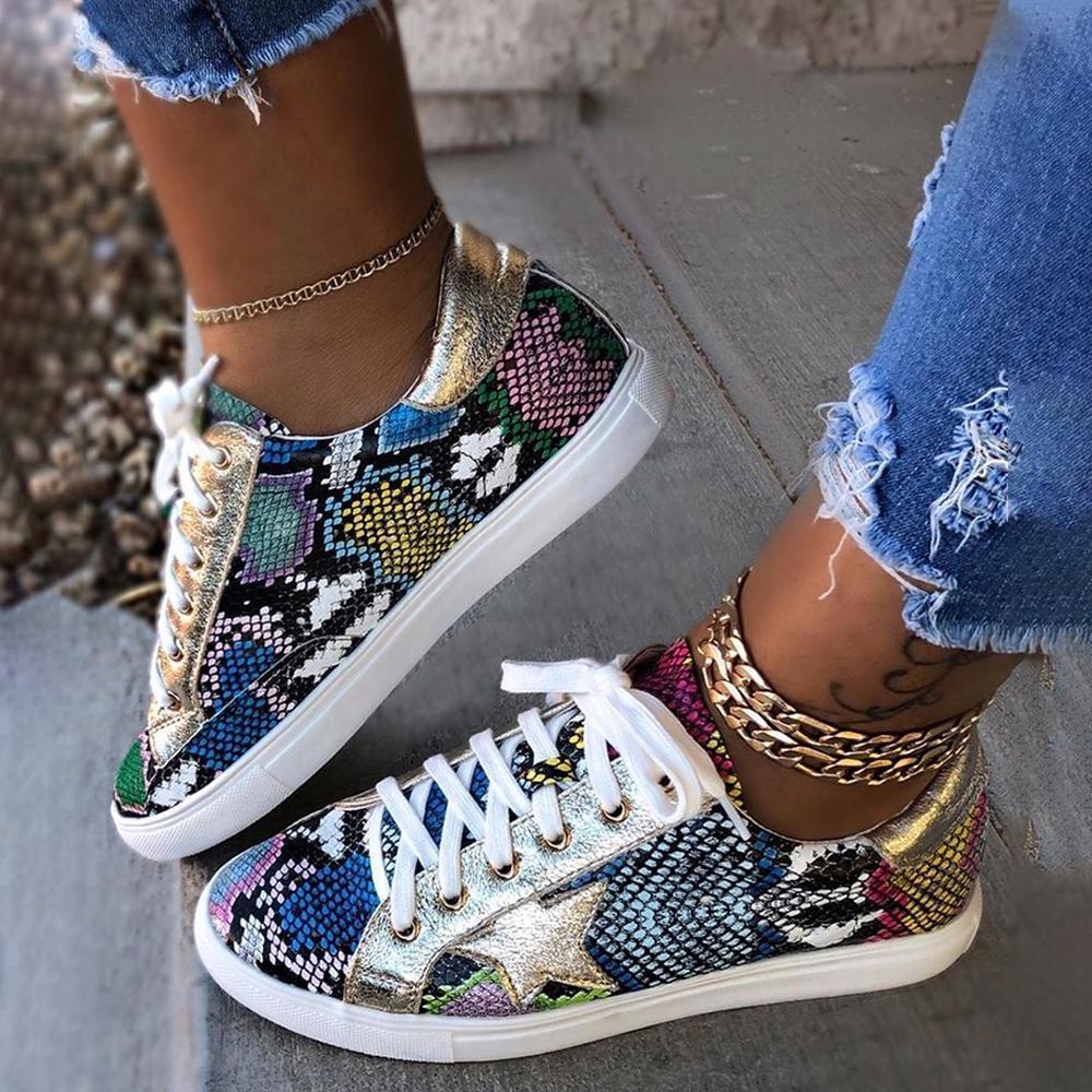 Glitter Lace-Up Star Pattern Casual Sneakers - Image 4