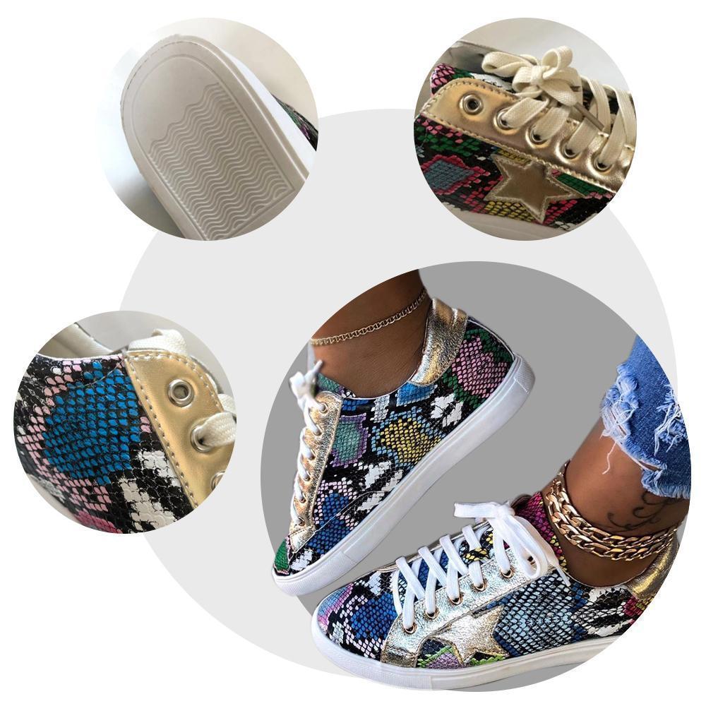 Glitter Lace-Up Star Pattern Casual Sneakers - Image 5
