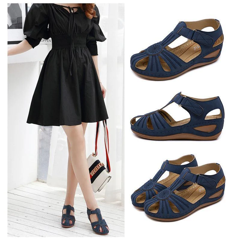 Hollow Out Lightweight Breathable Velcro Pure Color Sandals - Image 10