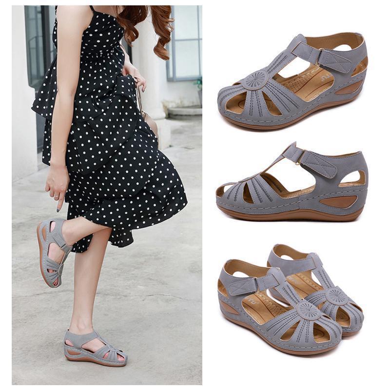 Hollow Out Lightweight Breathable Velcro Pure Color Sandals - Image 11