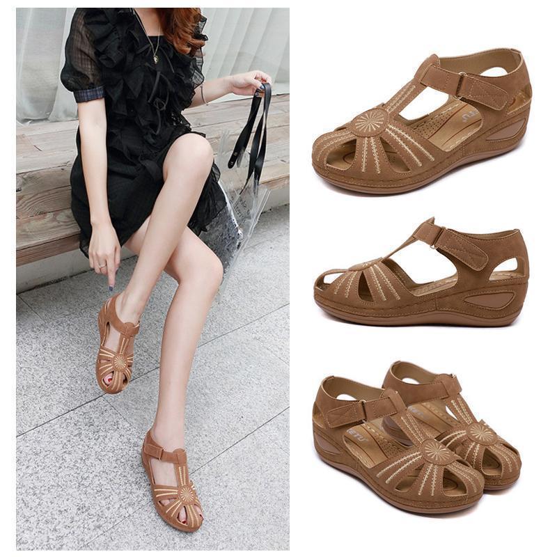 Hollow Out Lightweight Breathable Velcro Pure Color Sandals - Image 12