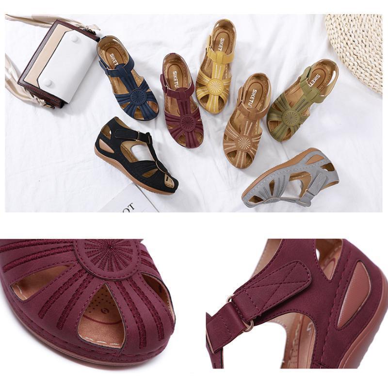 Hollow Out Lightweight Breathable Velcro Pure Color Sandals - Image 3
