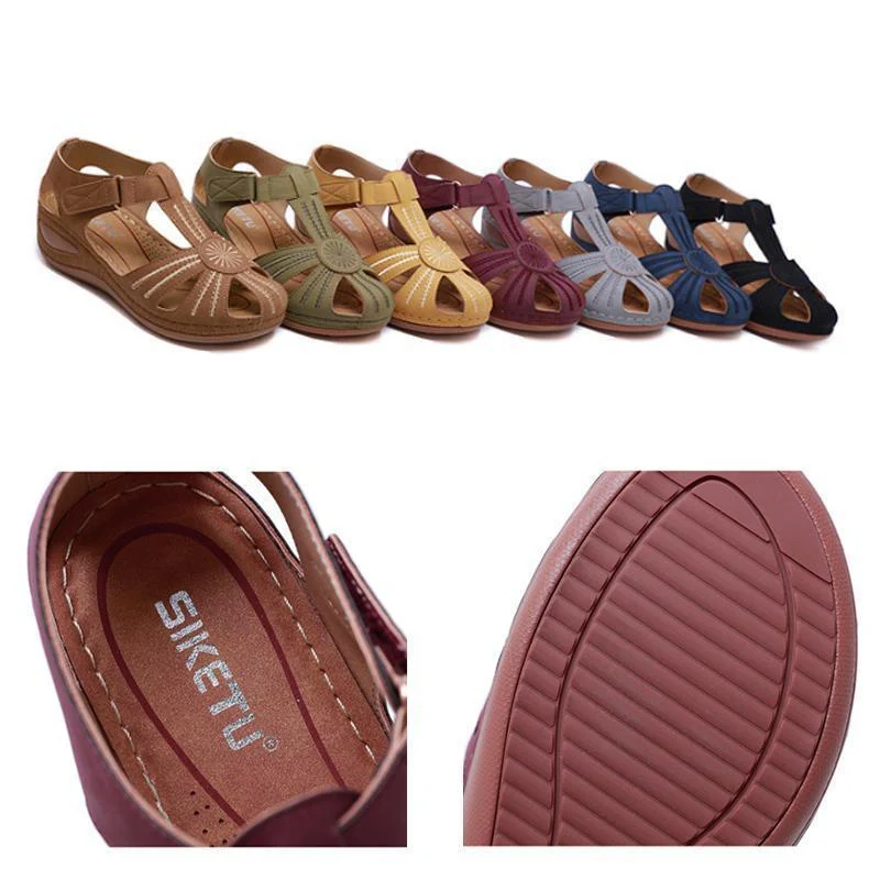 Hollow Out Lightweight Breathable Velcro Pure Color Sandals - Image 5