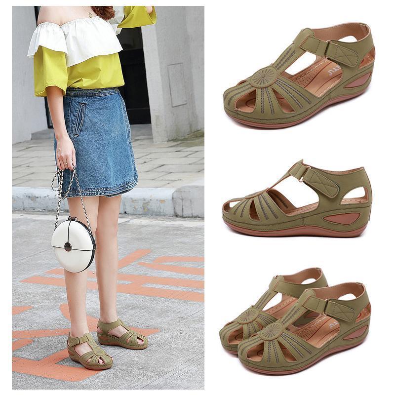 Hollow Out Lightweight Breathable Velcro Pure Color Sandals - Image 6