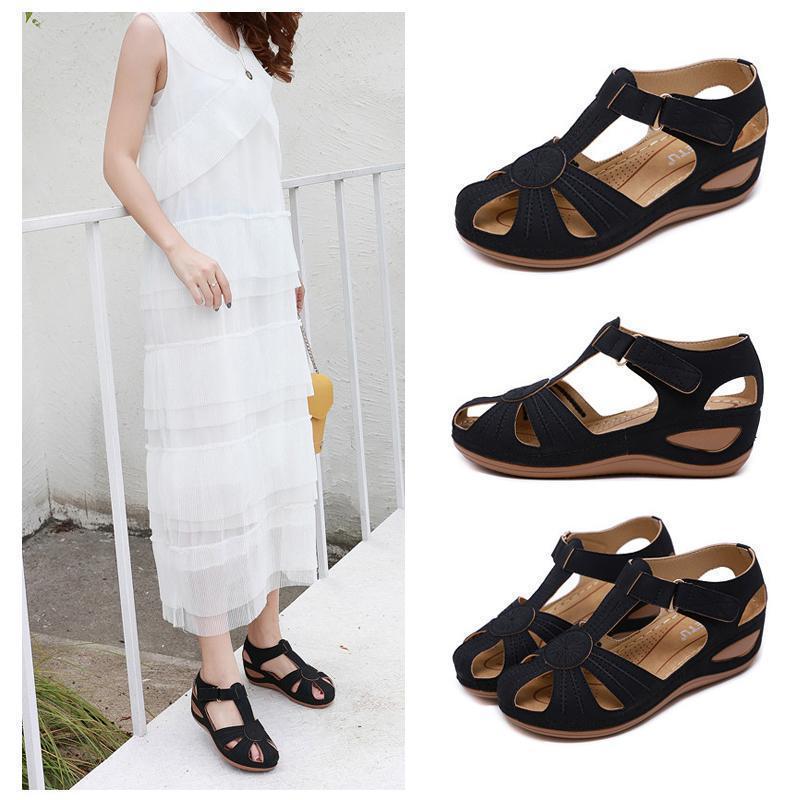 Hollow Out Lightweight Breathable Velcro Pure Color Sandals - Image 7