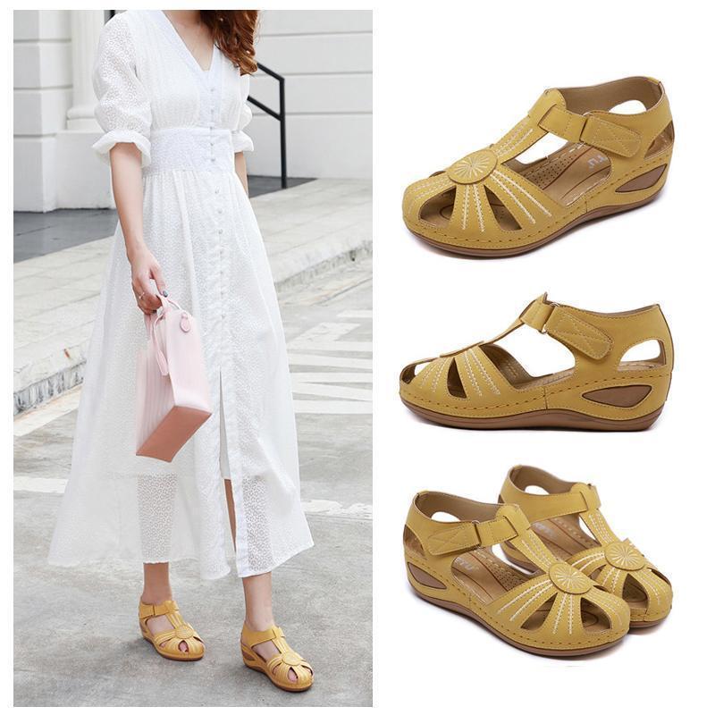 Hollow Out Lightweight Breathable Velcro Pure Color Sandals - Image 8