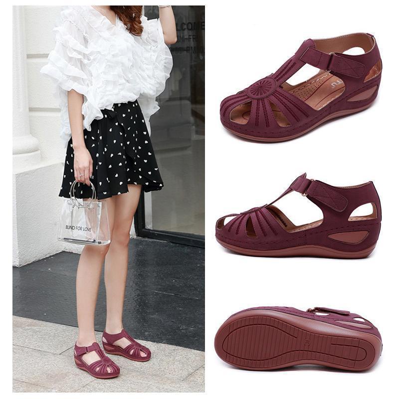 Hollow Out Lightweight Breathable Velcro Pure Color Sandals - Image 9