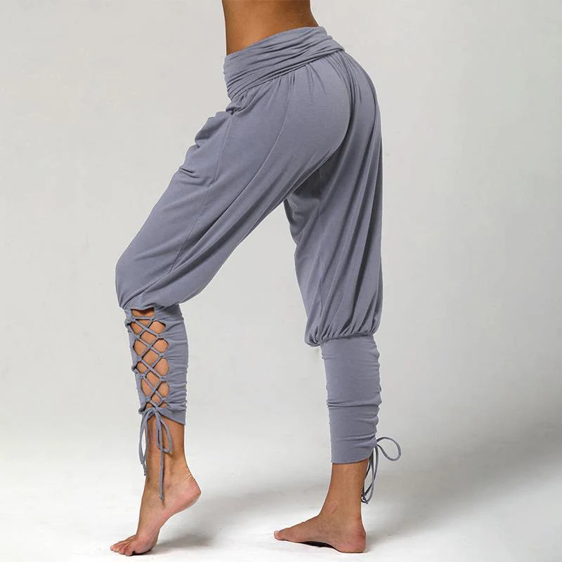 Lace-up Bandage Elastic Waist Jogger Pants Yoga Leggings - Image 7