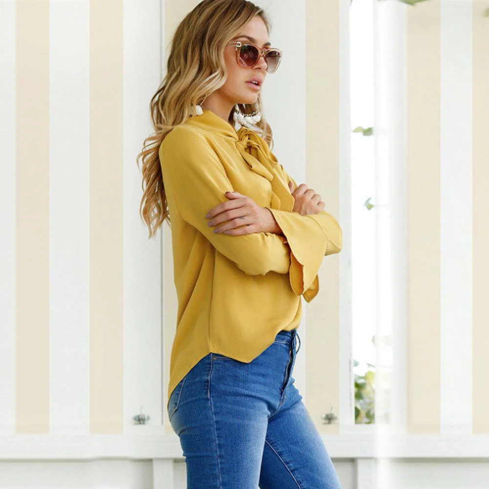 Lace-up Long Sleeve Chiffon Blouse - Image 8
