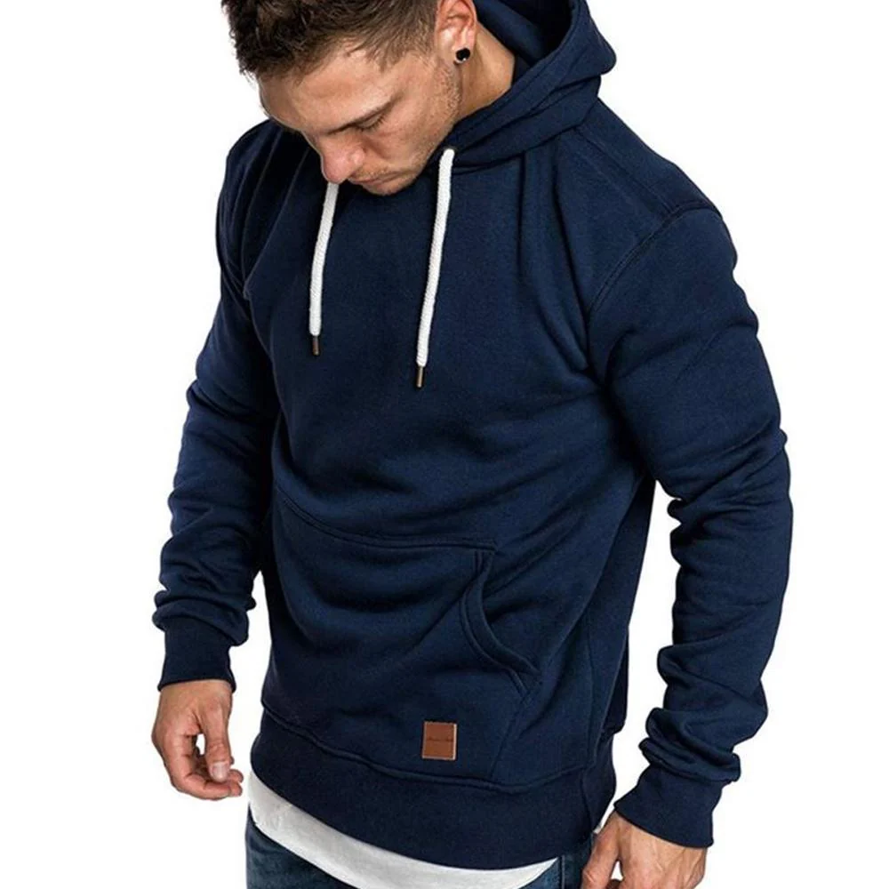Loose Plain Lace Up Pullover Men's Hoodie with Pocket - Image 4