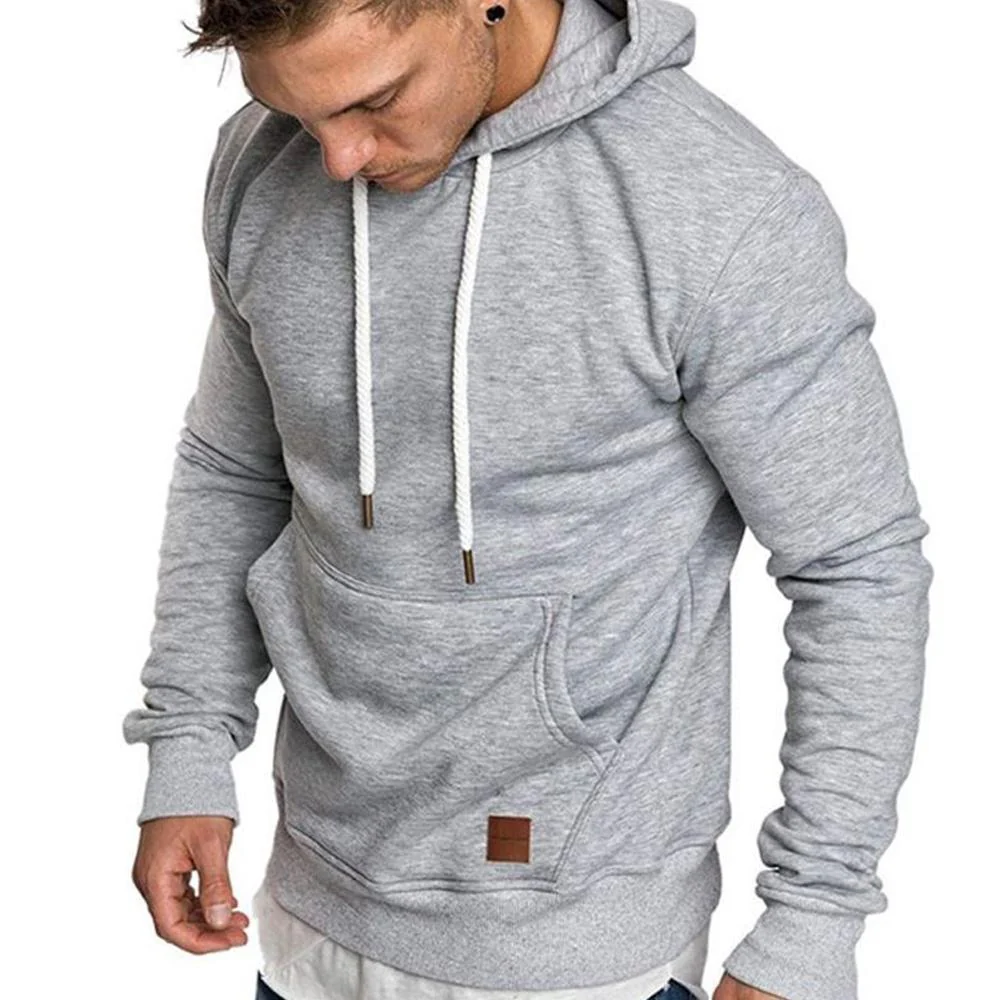 Loose Plain Lace Up Pullover Men's Hoodie with Pocket - Image 5