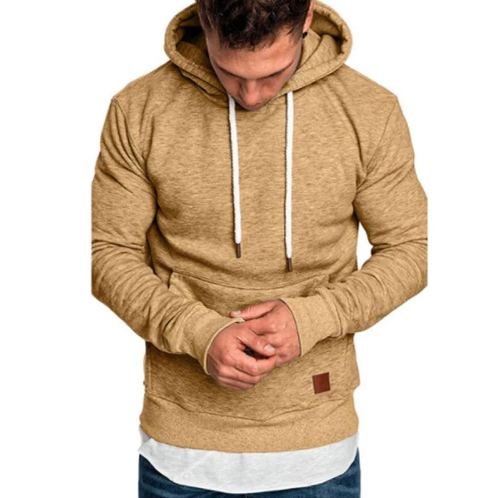 Loose Plain Lace Up Pullover Men's Hoodie with Pocket - Image 7
