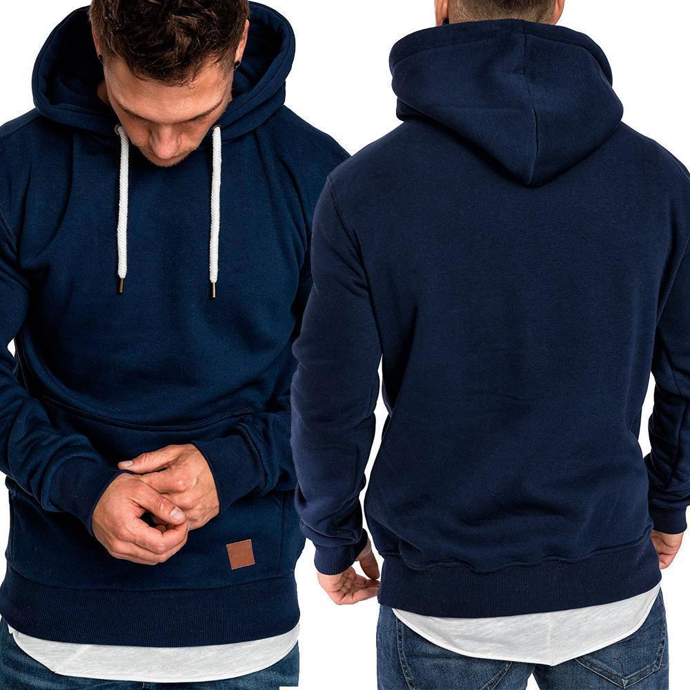 Loose Plain Lace Up Pullover Men's Hoodie with Pocket - Image 9