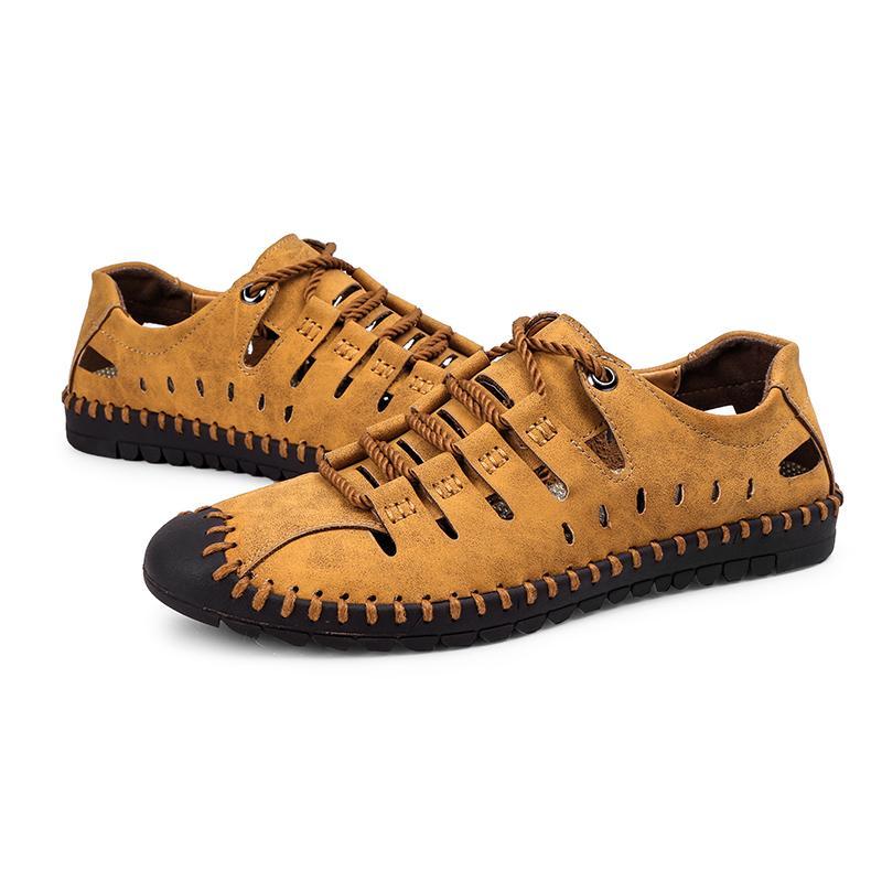 Men's Stitching Microfiber Leather Hollow Out Casual Sandals - Image 2
