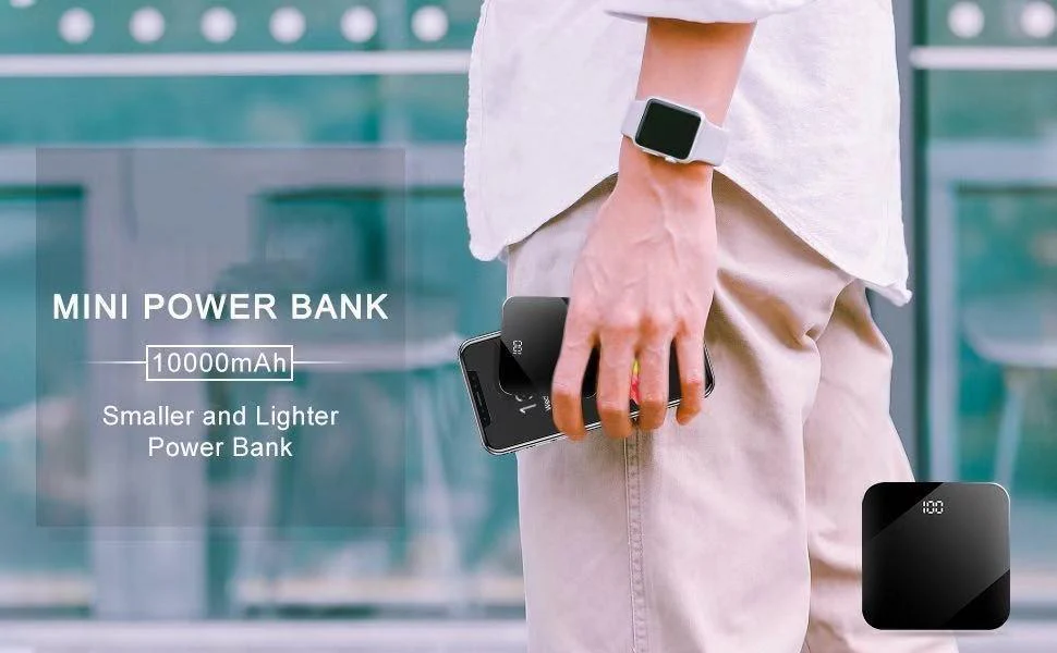 Mini Power Bank Portable Charger 10000mAh High Capacity with LCD mirror Display