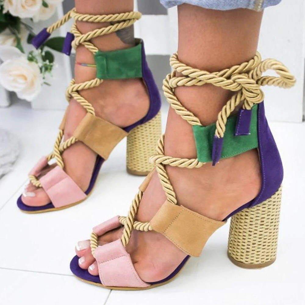 Multi-color Lace-up Heeled Sandals - Image 2