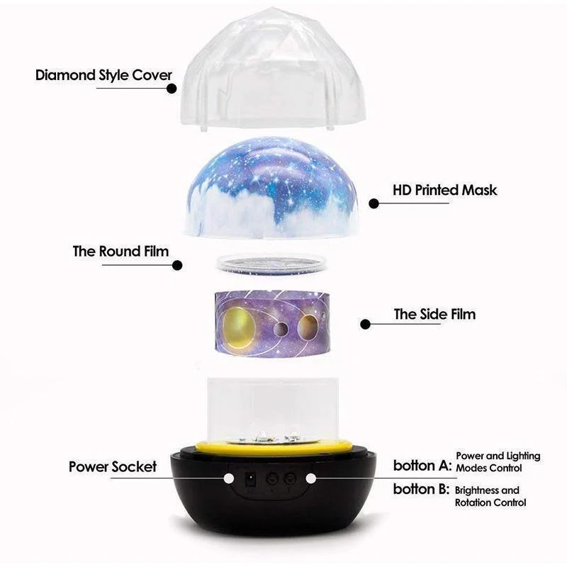 Multifunctional LED Night Light Star Projector Lamp, 5 Sets of Film - Image 11