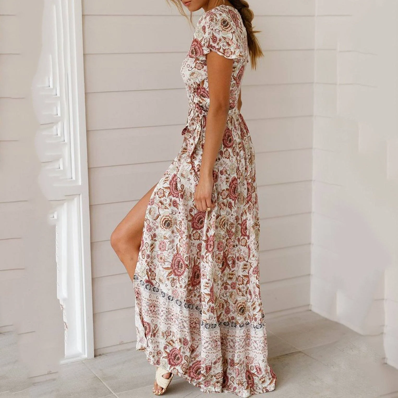 New Bohemian Big Pendulum V-Neck Beach Holiday Tie Printing Maxi Dresses.MC - Image 12