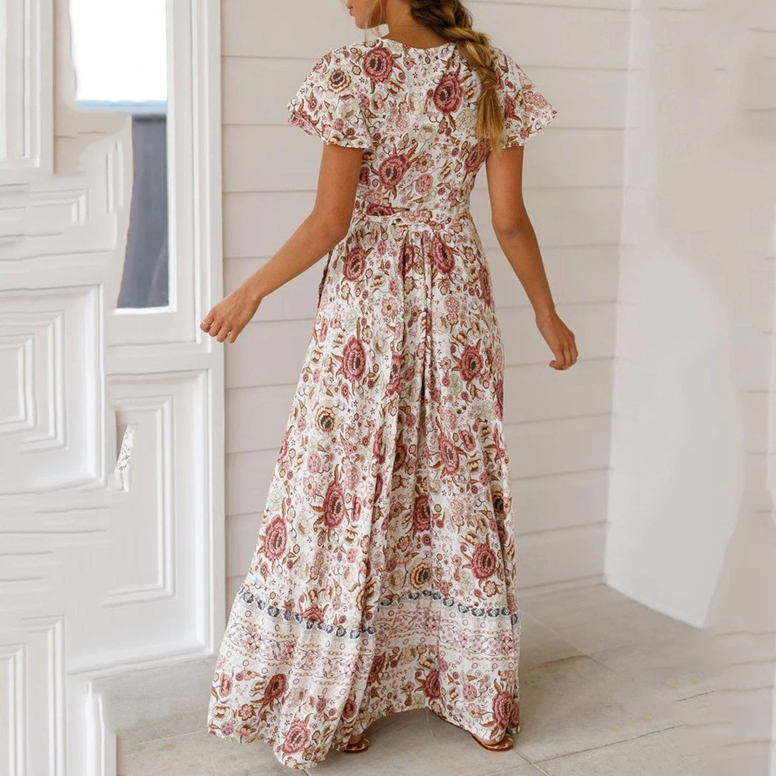New Bohemian Big Pendulum V-Neck Beach Holiday Tie Printing Maxi Dresses.MC - Image 13