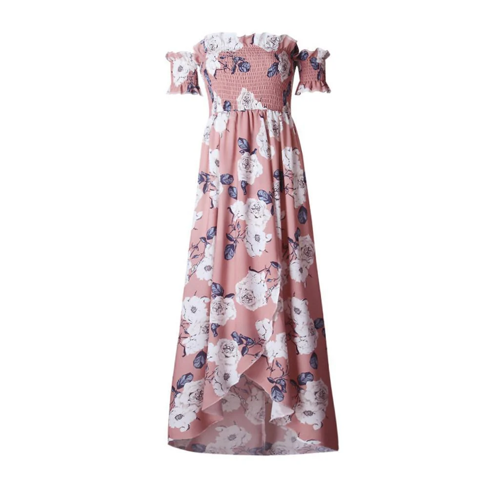 Off Shoulder Shirred Slit Floral Maxi Dress - Image 6