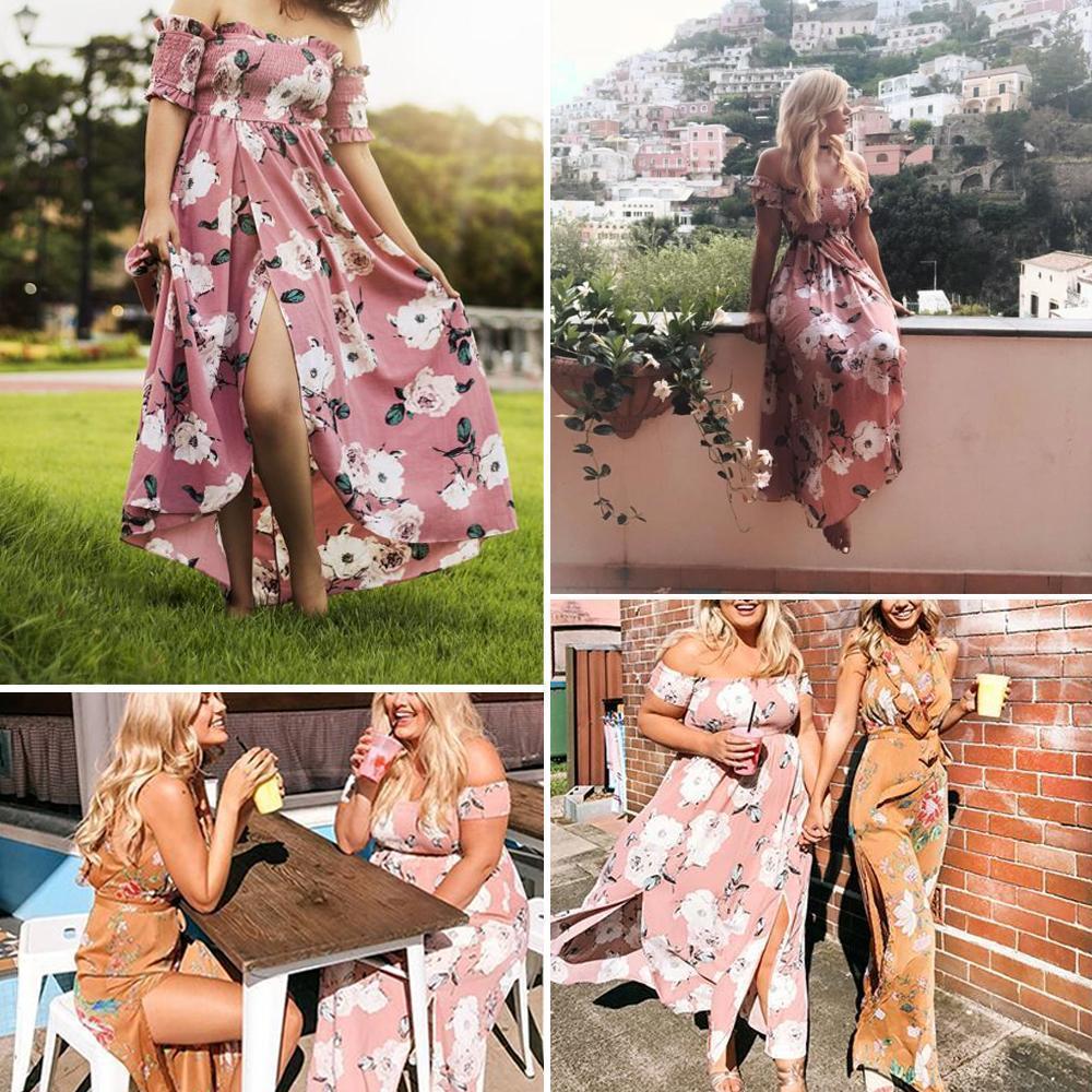 Off Shoulder Shirred Slit Floral Maxi Dress - Image 8