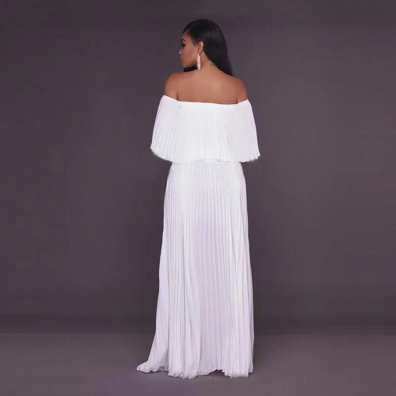 One-word Collar Pleated Maxi Prom Dress - Image 2