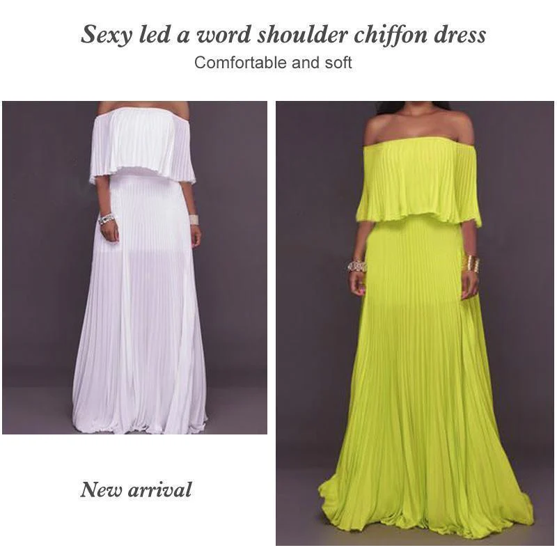 One-word Collar Pleated Maxi Prom Dress - Image 4