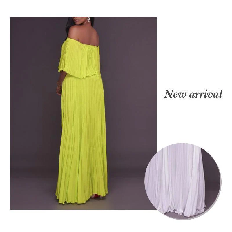 One-word Collar Pleated Maxi Prom Dress - Image 5