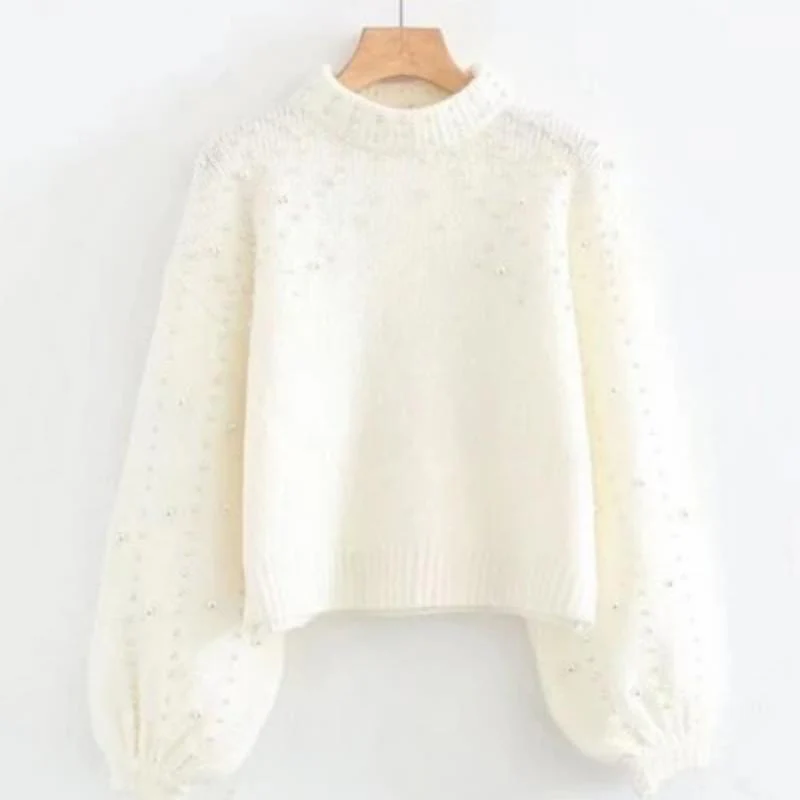 Pearl Printed Lantern Sleeve Knitwear Soft Knitting Sweater - Image 3
