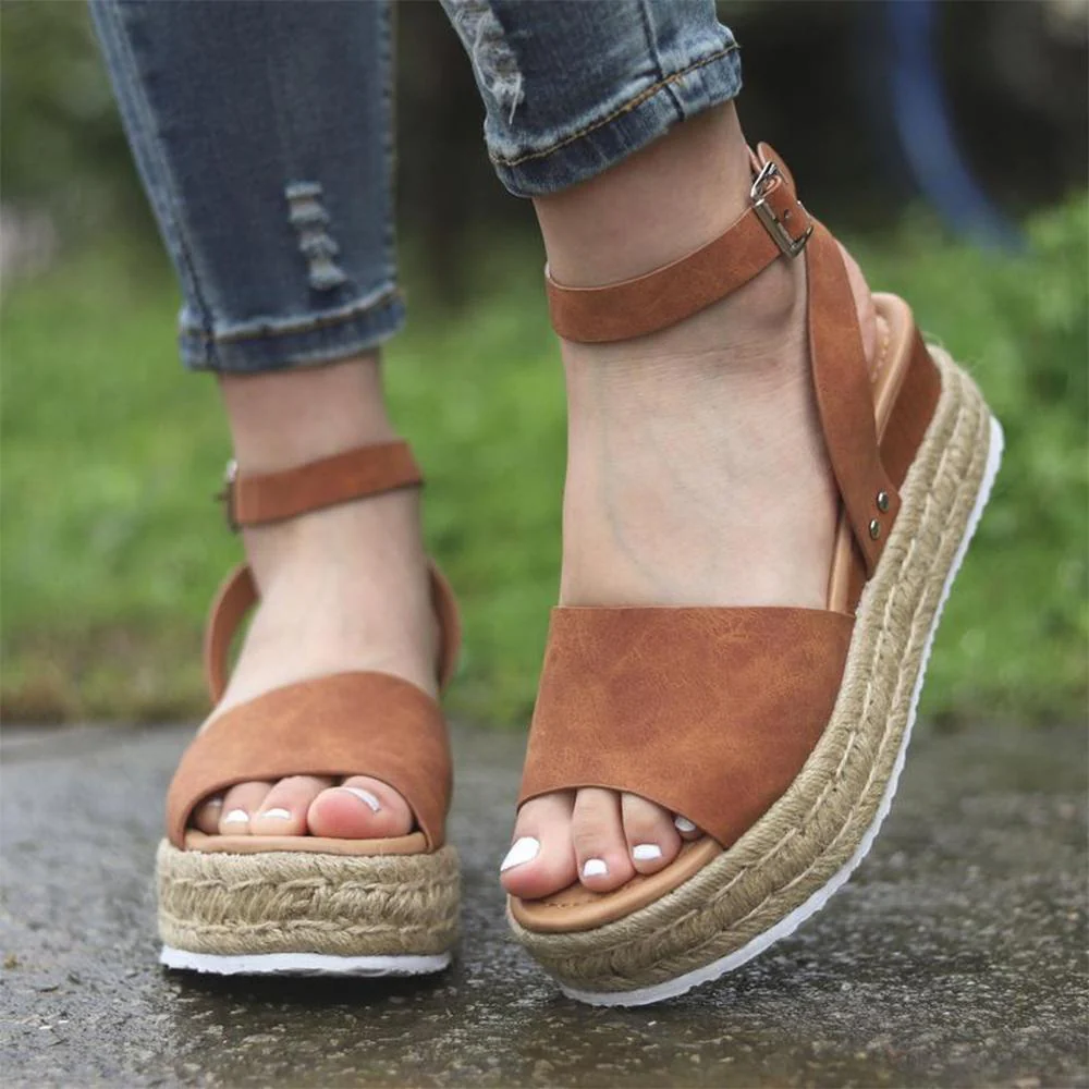 Platform Peep Toe Wedged Sandals - Image 3