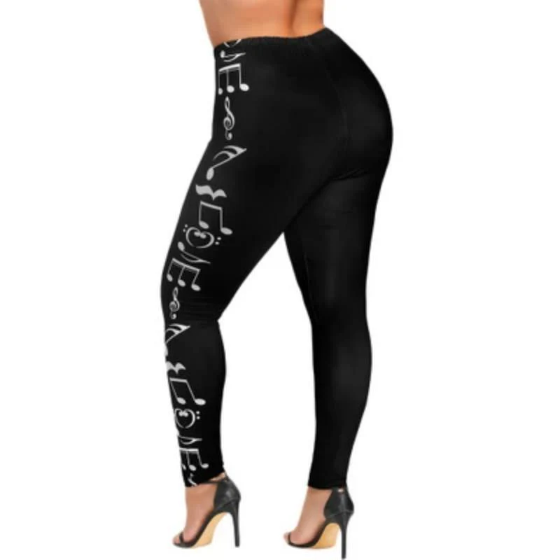 Plus Size High Waist Legging Music Note Print Sport Pants - Image 2