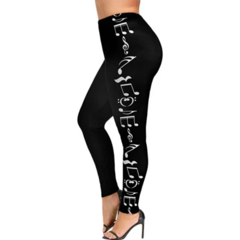Plus Size High Waist Legging Music Note Print Sport Pants - Image 3
