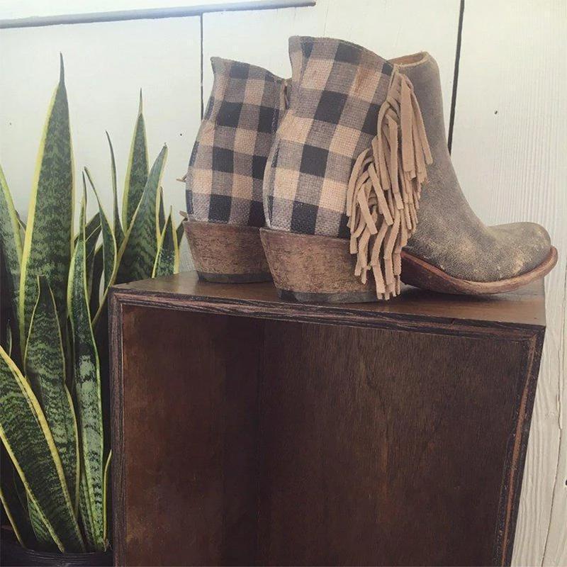 Retro Tassel Side Checked Back Zipper Boot - Image 4
