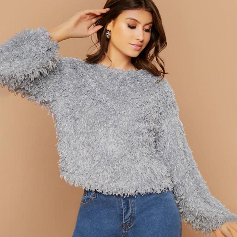 Round Neck Fluffy Pullover - Image 8