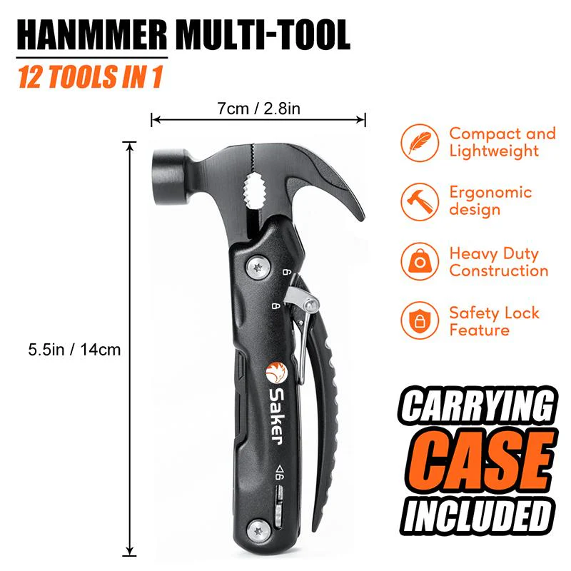 Saker Multi-Functional 12 in 1 Mini Hammer Camping Gear Survival Tool - Image 4