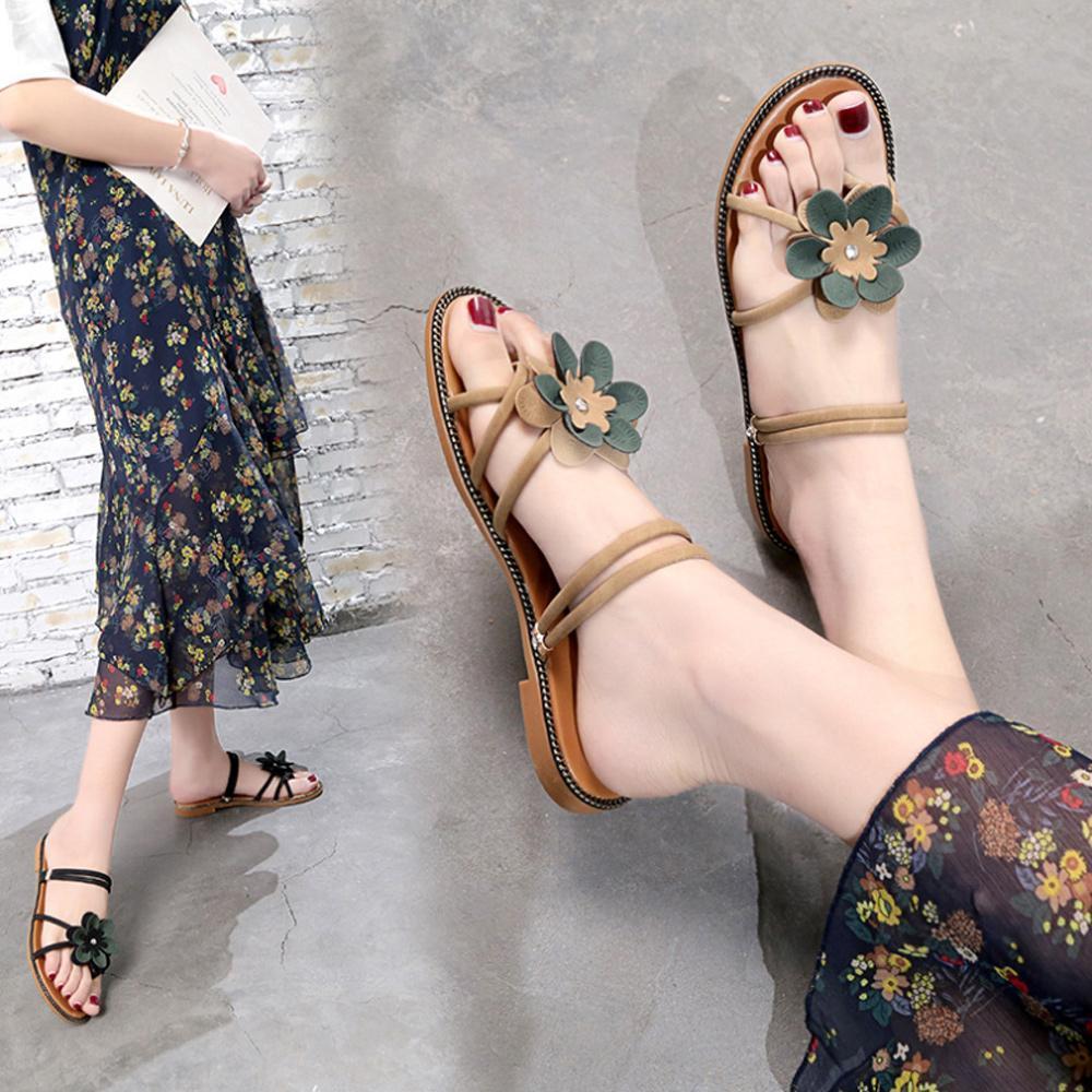 Seaside Flat Bottom Sandals Flower Elastic Sandals - Image 10