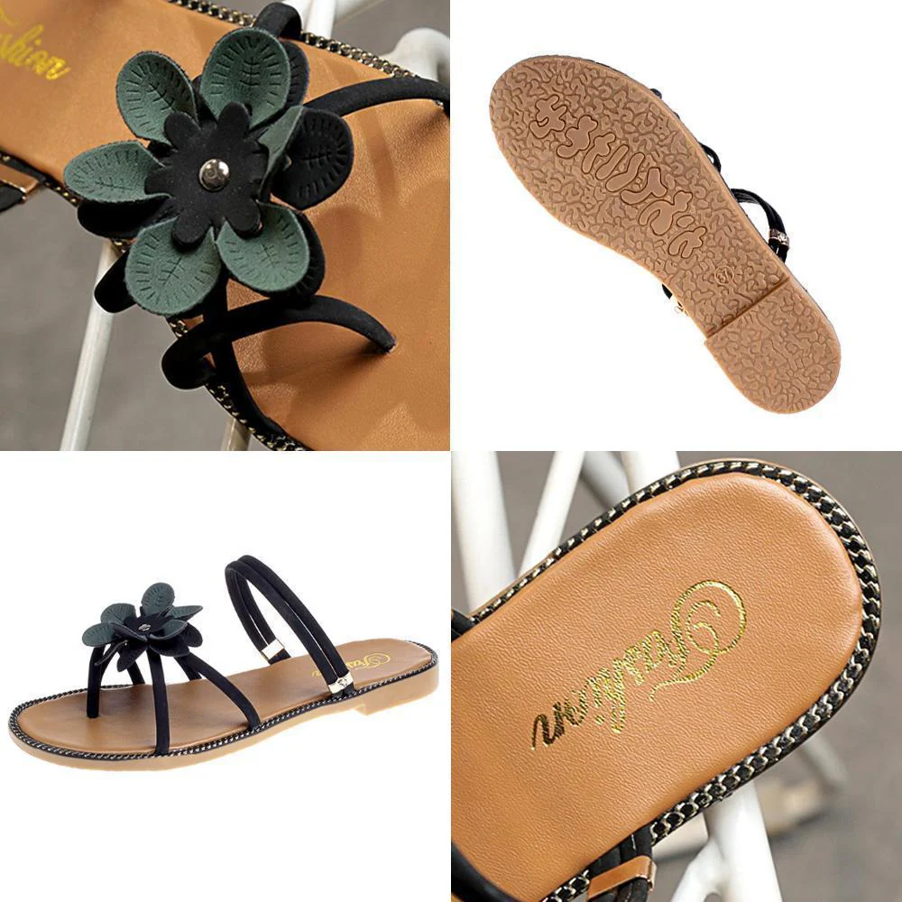 Seaside Flat Bottom Sandals Flower Elastic Sandals - Image 5