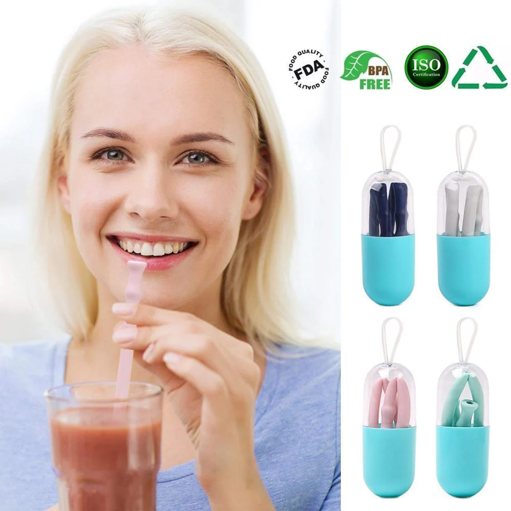 Silicone Straw Drinking Reusable,4PCS