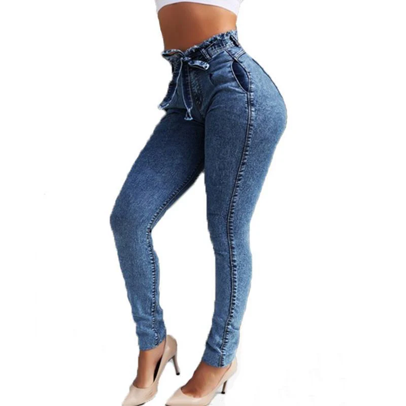 Slim-fit Tassel Belt High-Rise Jeans - Image 2