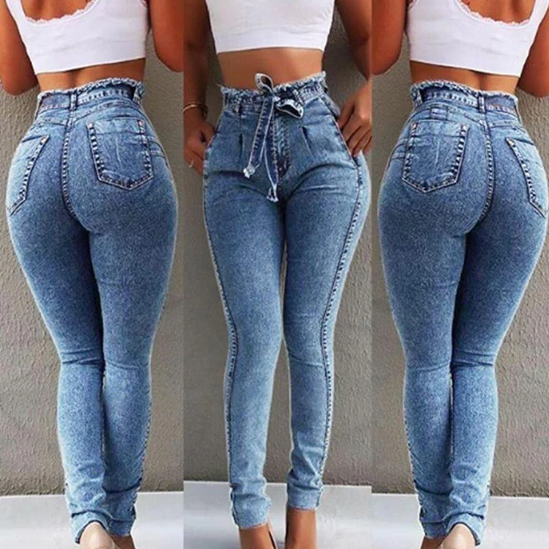 Slim-fit Tassel Belt High-Rise Jeans - Image 3