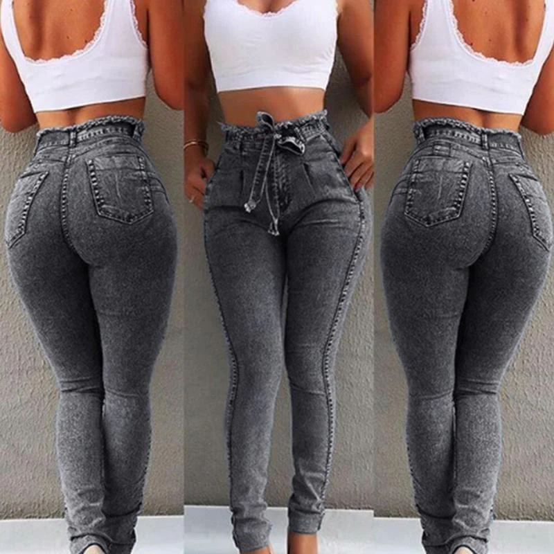 Slim-fit Tassel Belt High-Rise Jeans - Image 4