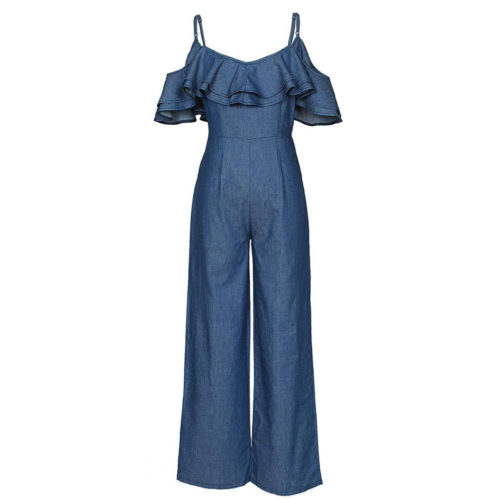 Sling Low-cut Ruffled Wide-leg Jumpsuit - Image 8