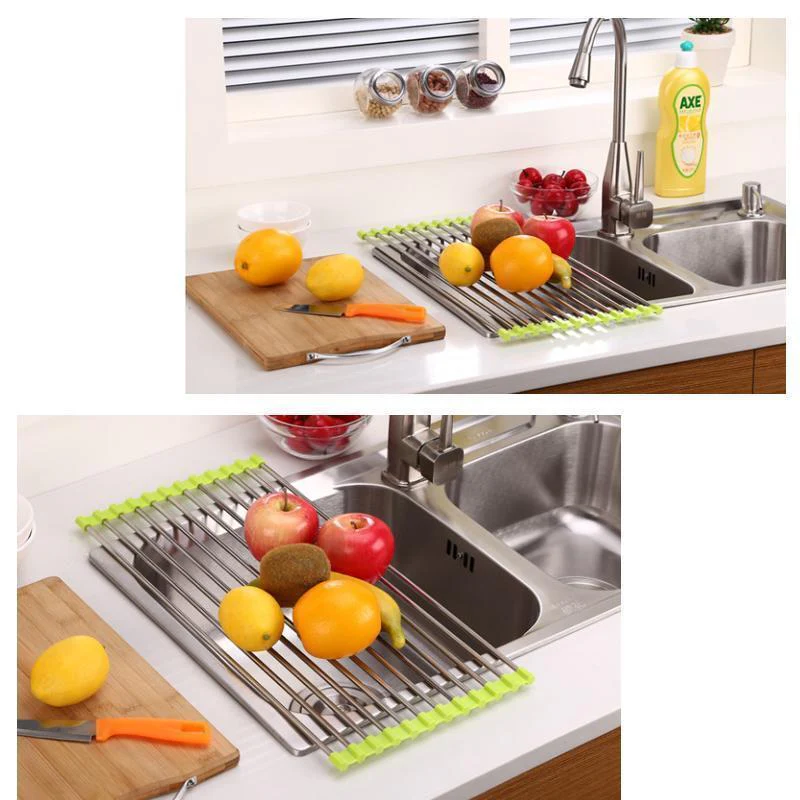 Stainless Steel Roll Up Dish Drying Rack, Foldable - Image 6