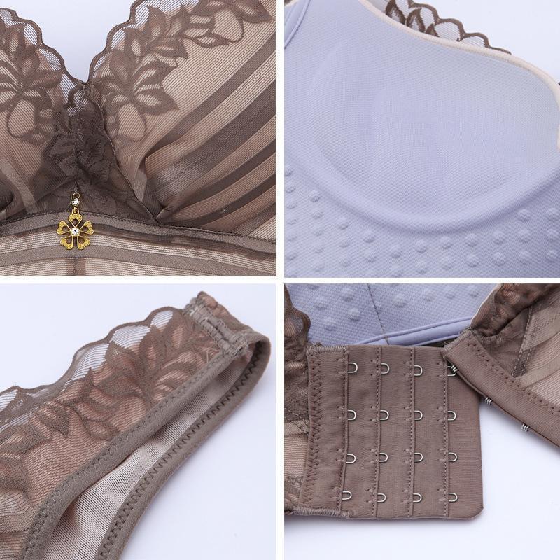 Stripes Lace Push-Up Seamless Breathable Zipper Bra - Image 4
